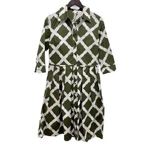 SAMANTHA SUNG Audrey Green White Pleated Dress Size Large